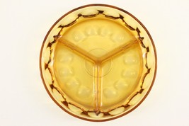 Vintage Three Sectional Amber Large Thumbprint Glass Relish Serving Dish 8&quot; - £8.66 GBP