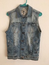 Zara Man Mens Blue Distressed Jean Denim Button Down Vest Size Small - $47.45