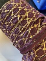 10 yards eggplant and gold woven ribbon 3/8” - $9.49