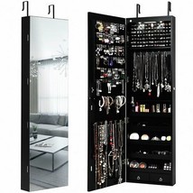 Wall and Door Mounted Mirrored Jewelry Cabinet with Lights-Black - Color: Black - £105.93 GBP