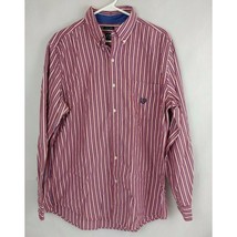Chaps Men&#39;s Red Striped Long Sleeve Button Up Shirt Size Medium - $9.69