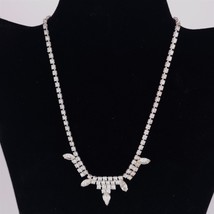 Vintage Kramer Rhinestone Collar Necklace Marquise Silver Plate Estate Jewelry  - £15.78 GBP