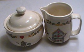 Thomson Pottery Birdhouse Sugar Bowl with Lid and Creamer Set - $58.41