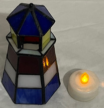 Vintage Tiffany Style-Stained Glass Lighthouse Small Votive Candle Holde... - $24.84 CAD