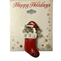 Santa Claus Kitty Cat Pin Brooch Kitten Christmas Stocking Stuffer Gift NEW - £5.11 GBP