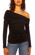 Susana Monaco Gathered Off Shoulder Long Sleeve Top Black $148, Sz XS, NWT! - $48.50