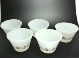 Vintage Dynaware Milk Glass Custard Cups Brown Daisy Design 5 pcs Made In MEXICO - £14.99 GBP