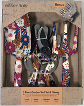 3-piece Metal Garden Tools Gift Set Gloves Trowel Pruner Cultivator Floral NIB - £15.82 GBP