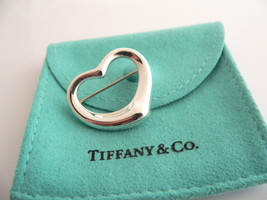 Tiffany &amp; Co Silver Peretti Open Heart Brooch Pin Rare Gift Love Pouch - £262.13 GBP