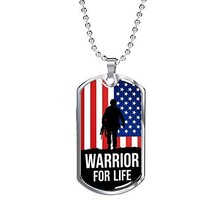 Express Your Love Gifts Warrior for Life American Flag Patriotic Soldier Necklac - £43.69 GBP