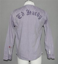 VTG? ED HARDY Embroidered Diamonds White Collar Lavender Shirt Mn&#39;s M HTF Design - £31.26 GBP