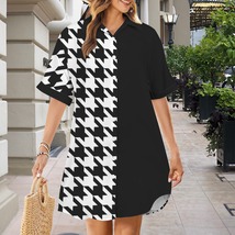 Houndstooth Black Tone Button Front Shirt Dress (Size XS - 5XL) - €29,77 EUR+
