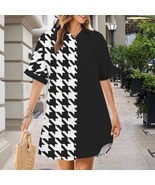 Houndstooth Black Tone Button Front Shirt Dress (Size XS - 5XL) - €29,95 EUR+