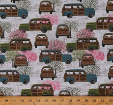 Cotton Blooming Trees Flowers Vehicles Spring Fabric Print by the Yard D685.55 - £8.75 GBP