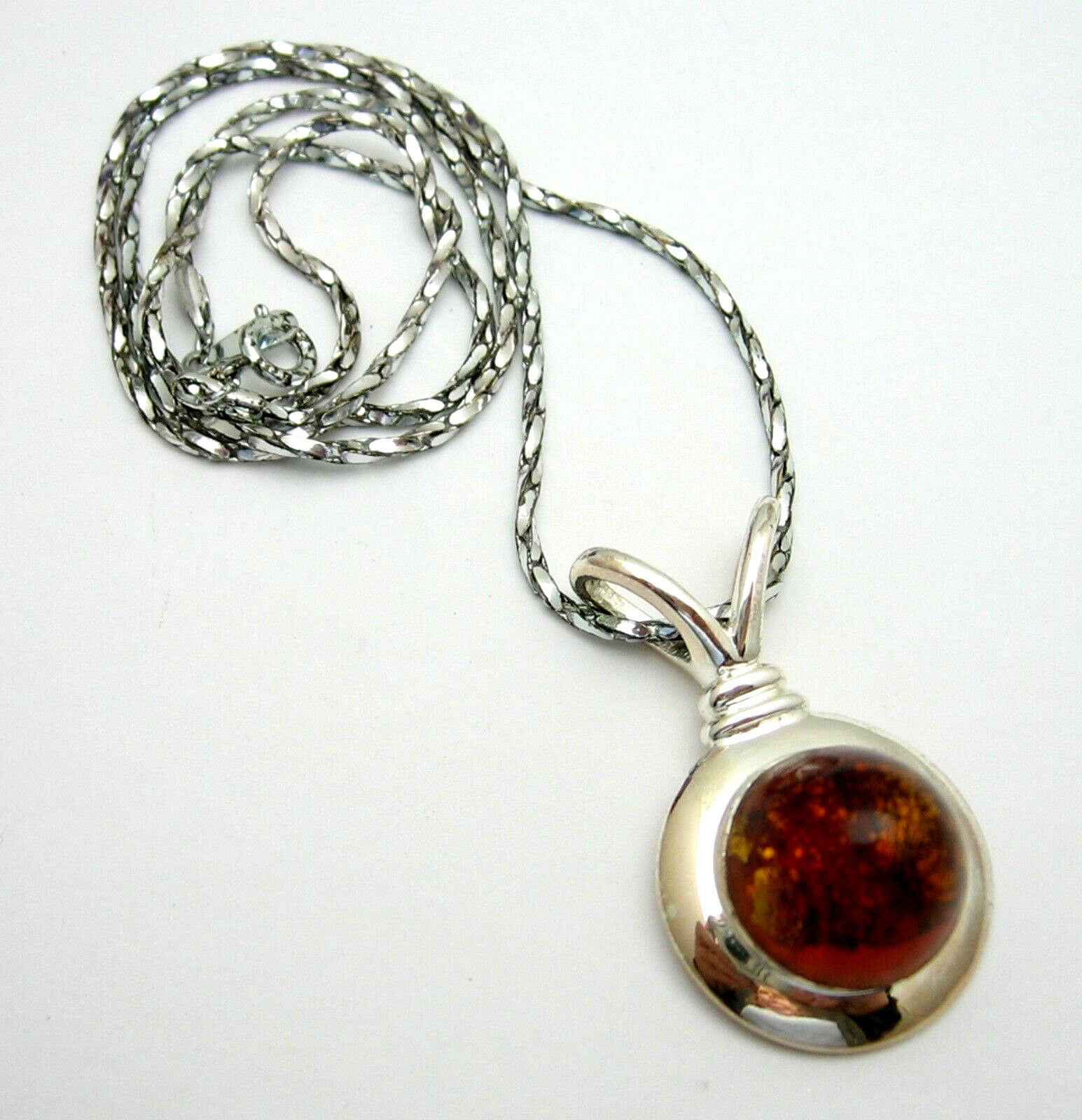 FOILED CABOCHON Pendant NECKLACE Vintage Golden Brown  Plastic Silvertone Item image 5