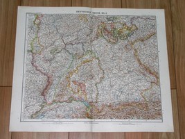 1912 Map Of Southern Germany Munich German Alsace Lorraine Bavaria Baden - £16.27 GBP