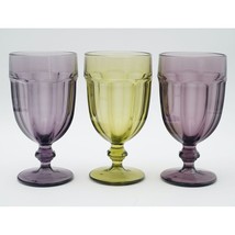 Libbey Duratuff Gibraltar Green Purple Glass Water Goblets 7&quot; Set of 3 USA - £31.15 GBP