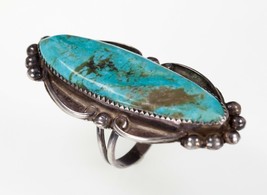 Sterling Silver Navajo Turquoise Long Ring with Bead Accents Size 8.75 - £223.48 GBP