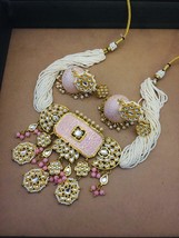 Antique Kundan Indian Jewelry Necklace Earrings Jhumka Rajwadi Set Peach J1290 - £43.87 GBP