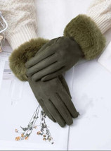 Surell Womens Faux Suede Faux Fur-Trim Cuff Gloves, Size Large - £20.65 GBP