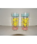 2 Vintage Retro Drinking Glasses Coffee Grinder-Butter Churn-Weather Van... - $11.95