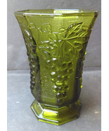 Anchor Hocking Vintage Green Footed Octagon Glass Vase with Leaves and G... - £16.50 GBP