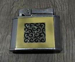 Rogers Interesting Design Vintage Silver W/ Yellow Accents Lighter - $13.88