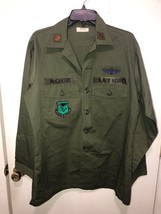 VTG US Military Air Force OG-507 Utility Shirt 16.5x 34 Major Patches Alaska Com - £31.06 GBP