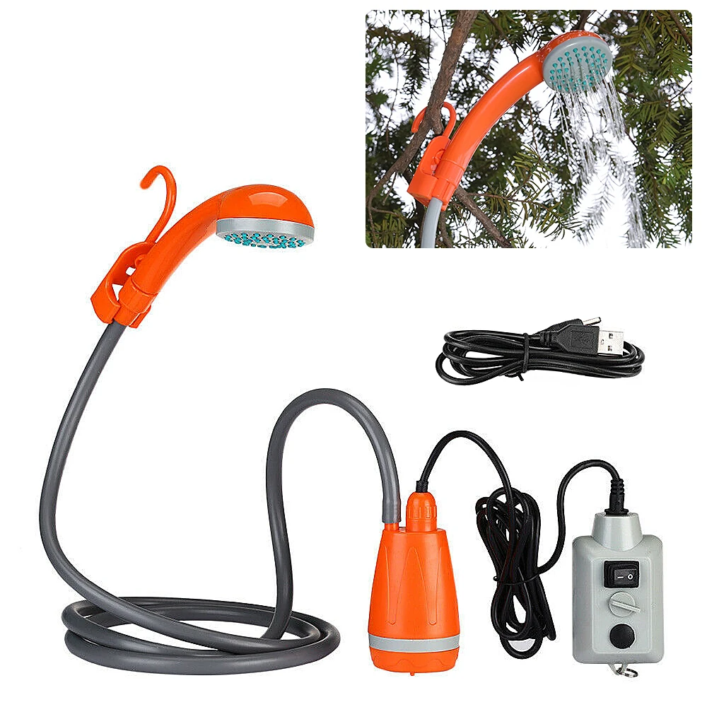  3 7v electric camping shower with 20l folding bucket 2m hose shower nozzle for outdoor thumb200