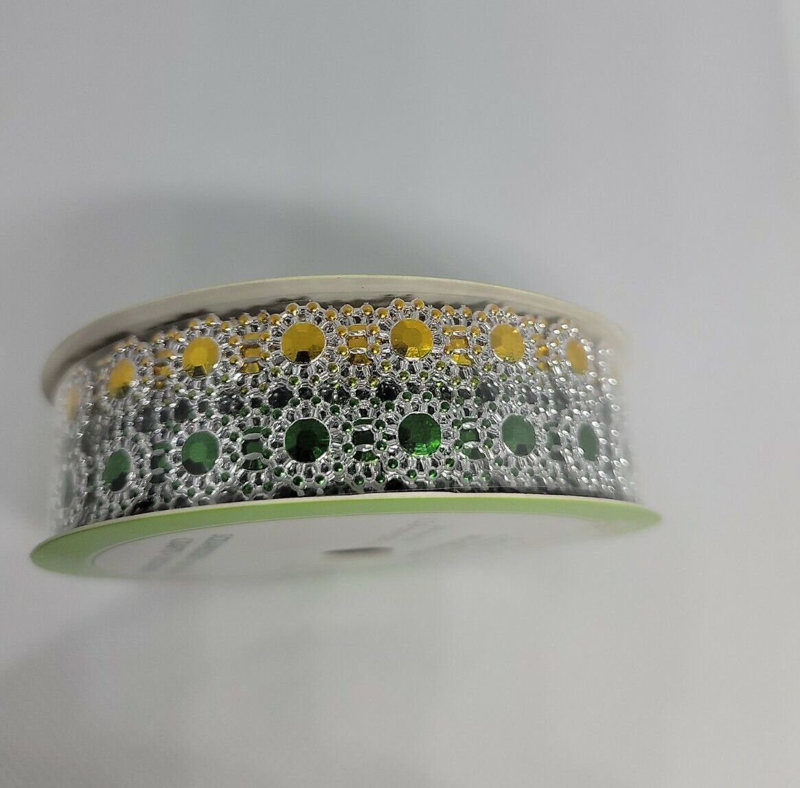 Floral Garden Colorful Diamond Mesh Ribbon, 3 yards, 3/4&quot;x9&#39;. Green and ... - $11.76