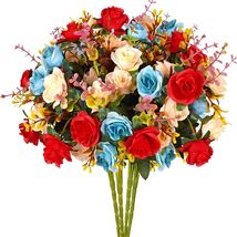 EverWin Artificial Silk Flowers Bouquet Mini Small Roses for, 4 Bundles - £11.00 GBP