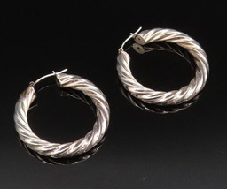 925 Sterling Silver - Vintage Fancy Polished Twisted Hoop Earrings - EG1... - $86.09
