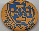 1982 Scout Guide Pinback Edmunston District Unicamp 2.5&quot; Vintage Pin Button - $2.91