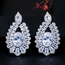 CWWZircons Sparkling Oval CZ White Crystal Silver Color Big Dangle Drop Earrings - £18.67 GBP