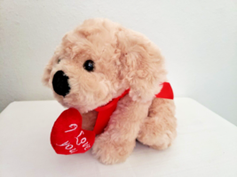American Greetings Puppy Dog Plush Stuffed Animal Red I Love You Heart Tan Fur - £23.52 GBP