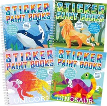 4 Pcs Paint Sticker Books Sticker Art Books for Kids Ages Sticker Paint Books Nu - £29.61 GBP