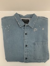 PACSUN Los Angeles Boxy Fit Unisex Large Size Distressed Denim Button Up Shirt - £38.09 GBP