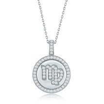 Sterling Silver Micro Pave Virgo Astrological Zodiac Sign Disc Pendant Necklace - £41.75 GBP