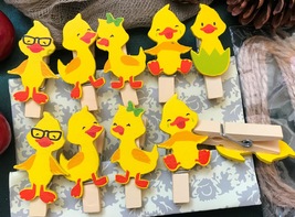 30pcs Yellow Duck wooden clips,Small pegs,Pin Clothespin Birthday Decoration - £5.66 GBP