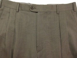 PRISTINE $325 Zanella Dark Brown Dobby 4Season Wool Pants 33W 33x28 Made... - £44.09 GBP