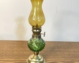 Vintage Hobnail Green Glass Bottom &amp; Amber Chimney  Footed Miniature Oil... - $12.73