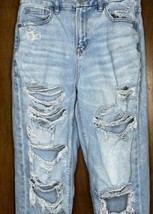 American Eagle Jeans Curvy Mom Size 4 Heavy Distressing Light Wash High ... - $24.99
