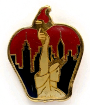 New York Big Apple Skyline Statue of Liberty Enamel Pin NY Souvenir Red ... - $9.99