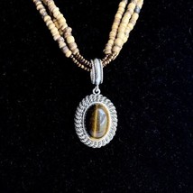 2005 Avon Tiger&#39;s Eye Pendant on Multistrand Natural Beads Necklace 16-19” - $10.95