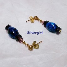 Blue Marbled Crystal Rondell Drop GP Earrings  - $9.99