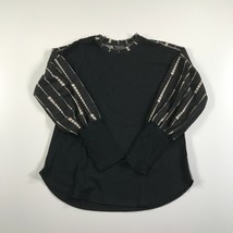 Bianco Nero Hemd Damen Medium Schwarz Beige Gestreift Enganliegend Ärmel - $18.79