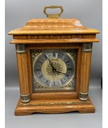 Vtg Westminster Solid Oak Wooden Mantel Clock Brass Accents Quartz Works - $1,063.27 MXN