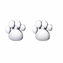 14K White Gold Plated Studs Dog Paw Print Earrings, Dainty Dog Earrings, Dog Paw - £47.95 GBP