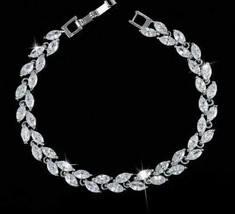 9Ct Marquise Lab-Created Diamond Women&#39;s Tennis Bracelet 14K White Gold Plated - £316.97 GBP