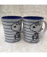 Snoopy Coffee Cup Set by Peanuts Stripes Blue White Holiday Gift - £20.55 GBP